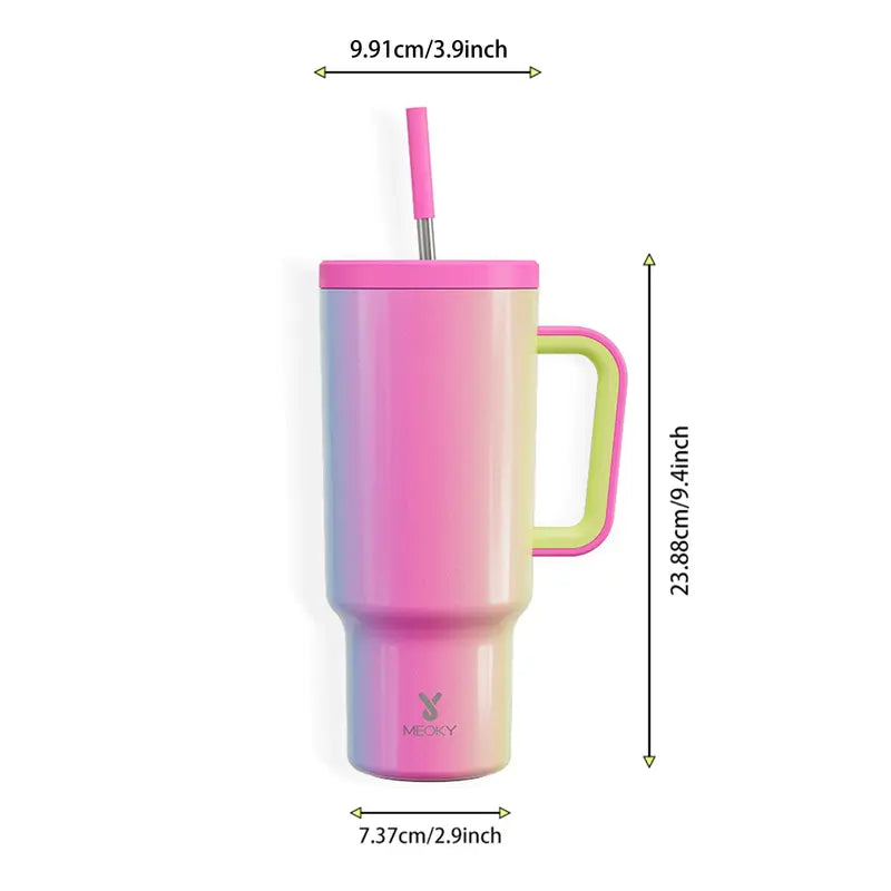 Portable travel tumbler with handle, straw, and lid for easy on-the-go use