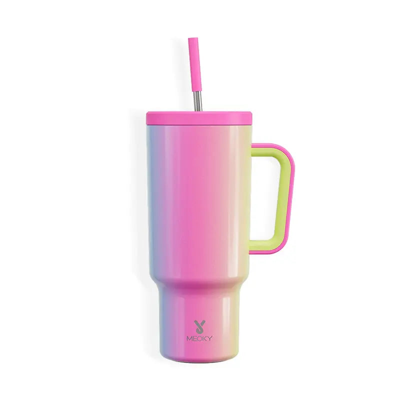 Portable travel tumbler with handle, straw, and lid for easy on-the-go use