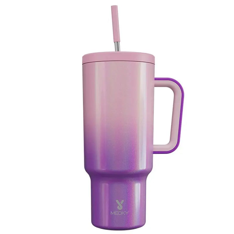 Portable travel tumbler with handle, straw, and lid for easy on-the-go use