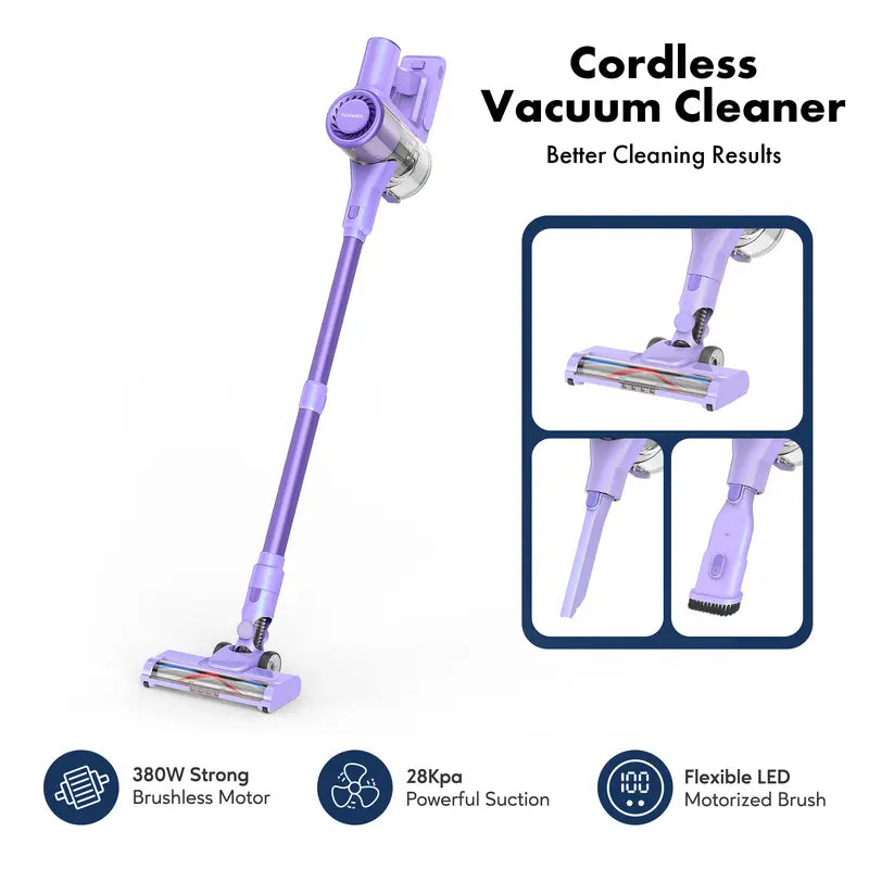  380W Cordless Vacuum Cleaner, Powerful Brushless Motor, 8-In-1 Lightweight Handheld Vacuum Cleaner