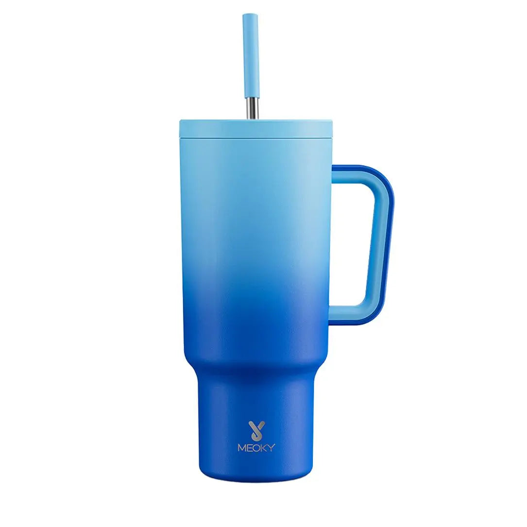 Portable travel tumbler with handle, straw, and lid for easy on-the-go use