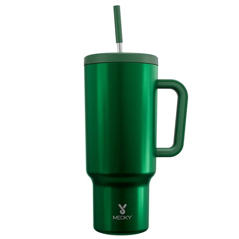 Portable travel tumbler with handle, straw, and lid for easy on-the-go use