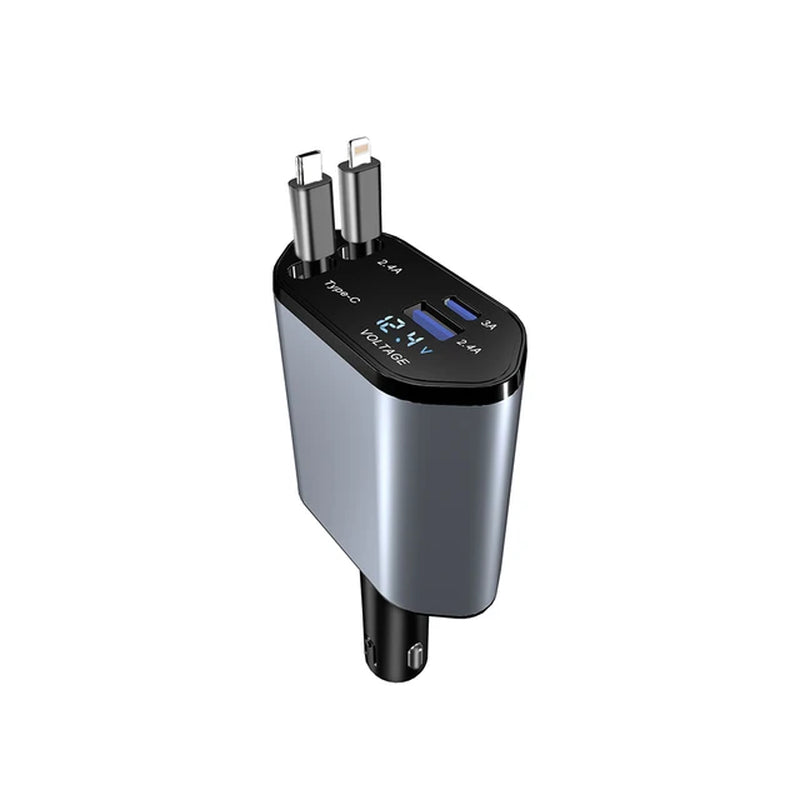 100W PD+USB Type C Car Fast Charger with 2 Retractable Cables 